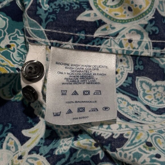 Lands' End Shirt Blouse 12 / L No Iron Supima Cotton Paisley Blue 3/4 Sleeves - Picture 7 of 8